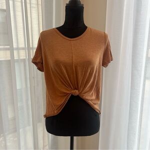 Camel Colored Soft Tee with Front Knot